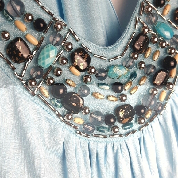 Blue beaded Racer Back Top b10 - Picture 6 of 6